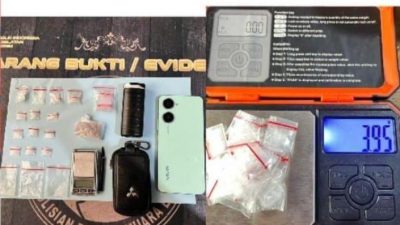 Penggerebekan di Gunung Megang, Dua Pria Ditangkap Bersama 3,95 Gram Sabu