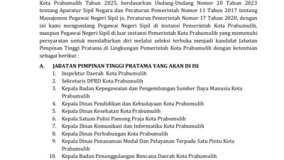Pengumuman Lelang Jabatan di Lingkungan Pemkot Prabumulih
