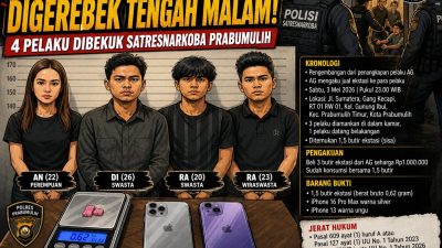 Pesta Ekstasi Digerebek Tengah Malam di Prabumulih, 4 Pelaku Tak Berkutik Saat Satresnarkoba Serbu Kontrakan