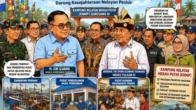 Wagub Sumsel Cik Ujang Dampingi Menko Polkam Tinjau KNMP Sungsang, Dorong Kesejahteraan Nelayan Pesisir